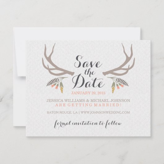 Rustikale Antler Save the Date (Vorderseite)