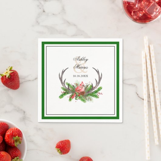 Rustikale Antler und Kardinal mit dunkelgrüner Gre Serviette (Beispiel)