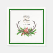 Rustikale Antler und Kardinal mit dunkelgrüner Gre Serviette (Vorderseite)