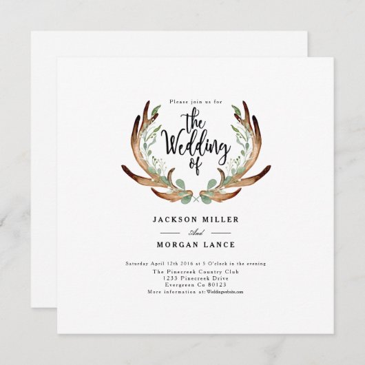 Rustikale Antler & Vine | Einladung zur Wasserfarb (Vorne/Hinten)