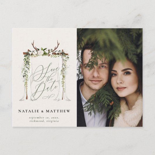 Rustikale antler wassercolor boho blumenartig Save Postkarte (Vorderseite)