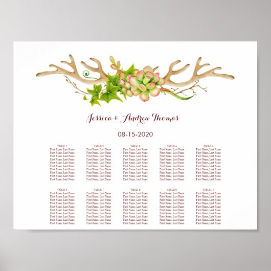 Rustikale Antler & Wildblumen Hochzeit Poster (Vorne)