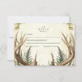 Rustikale Antler Woodland Floral Wedding RSVP Karte (Vorderseite)