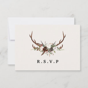 Rustikale Antlers Aquarelle Blumenhochzeit R.S.V.P RSVP Karte