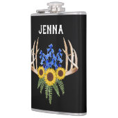 Rustikale Antlers Bluebells und Sonnenblumen Flachmann (Links)