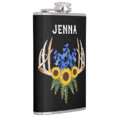 Rustikale Antlers Bluebells und Sonnenblumen Flachmann (Rechts)