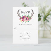 Rustikale Antlers Boho Floral Allure Wedding RSVP Karte (Stehend Vorderseite)