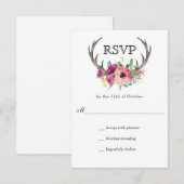 Rustikale Antlers Boho Floral Allure Wedding RSVP Karte (Vorne/Hinten)