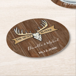 Rustikale Antlers Deer Skull Hochzeit Runder Pappuntersetzer