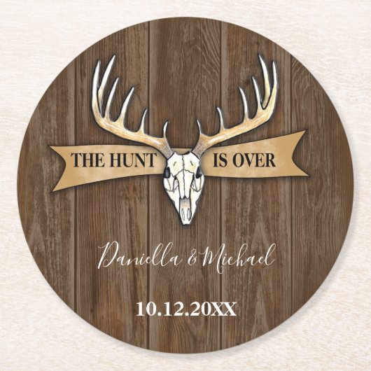 Rustikale Antlers Deer Skull Hochzeit Runder Pappuntersetzer (Vorderseite)