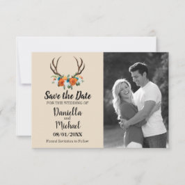 Rustikale Antlers Floral Wedding Save The Date