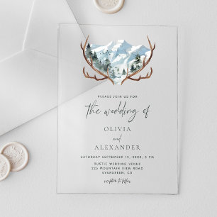 Rustikale Antlers Mountain Hochzeit Acryleinladungen