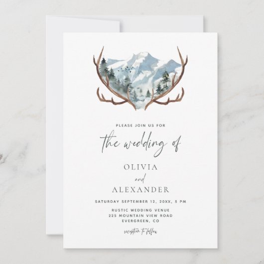 Rustikale Antlers Mountain Hochzeit QR Code Einladung (Vorderseite)