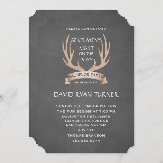 Rustikale Antlers Ribbon Chalk Bachelor Party Einl Einladung (Vorne/Hinten)