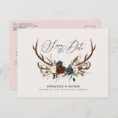 Rustikale Antlers Skript marokkanisch bordeauxrote Ankündigungspostkarte (Vorne/Hinten)