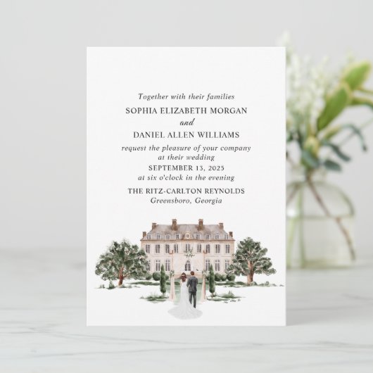 Rustikale Anwesen Hochzeit Einladung (Stehend Vorderseite)