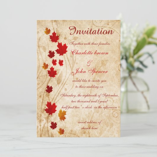 Rustikale, apfelförmige Blätter fallen Einladungen (Stehend Vorderseite)