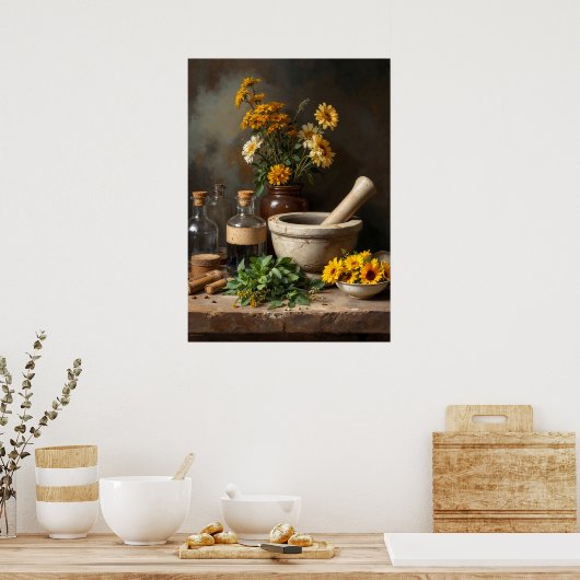 Rustikale Apotheke Stillleben mit Kräuter und Blum Poster (Küche)
