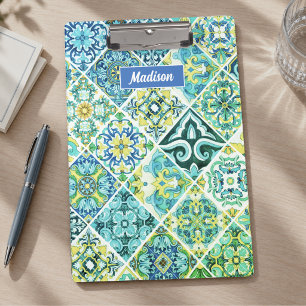 Rustikale Aqua-Mint-Sizilianische Talavera-Fliese Klemmbrett