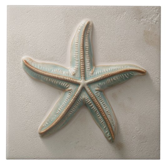 Rustikale Aqua- und Sand-Seestern-Küstenrelief Fliese (Vorderseite)