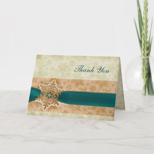 rustikale Aqua Winter Hochzeit Danke (Vorderseite)