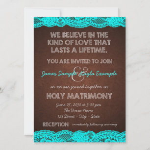 Rustikale Aquamarin Blue and Brown Country Wedding Einladung