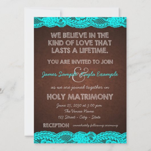 Rustikale Aquamarin Blue and Brown Country Wedding Einladung (Vorderseite)