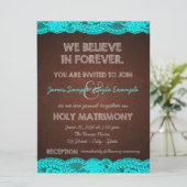 Rustikale Aquamarin Blue and Brown Country Wedding Einladung (Stehend Vorderseite)