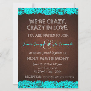 Rustikale Aquamarin Blue and Brown Country Wedding Einladung