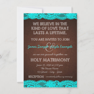 Rustikale Aquamarin Blue and Brown Country Wedding Einladung