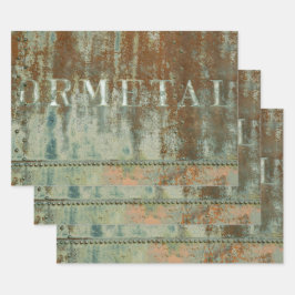 Rustikale Aquamarin-braune Vintage Texturentyppogr Geschenkpapier Set