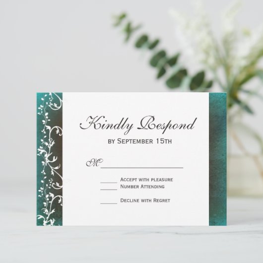 Rustikale Aquamarin-braune Wirbel Hochzeiten von R RSVP Karte (Stehend Vorderseite)