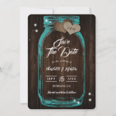 Rustikale Aquamarin Mason Jar Wood Hochzeit im Her Save The Date (Vorderseite)