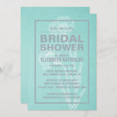 Rustikale Aquamarin- & Silberbridal-Dusche Einladu Einladung (Vorne/Hinten)