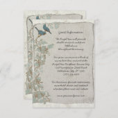 Rustikale Aquamarine Birds Damask Hochzeitsausweis Begleitkarte (Vorne/Hinten)