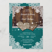 Rustikale Aquamarine Brauerei Burlap Lace Wedding Einladung (Vorne/Hinten)