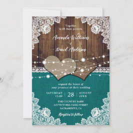 Rustikale Aquamarine Brauerei Burlap Lace Wedding Einladung