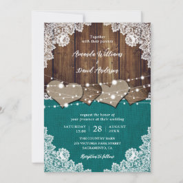 Rustikale Aquamarine Brauerei Burlap Lace Wedding Einladung