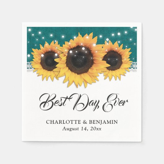 Rustikale Aquamarine Burlap Lace Sonnenblume Hochz Serviette (Vorderseite)