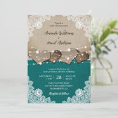 Rustikale Aquamarine Burlap Lace String Lights Hoc Einladung (Stehend Vorderseite)