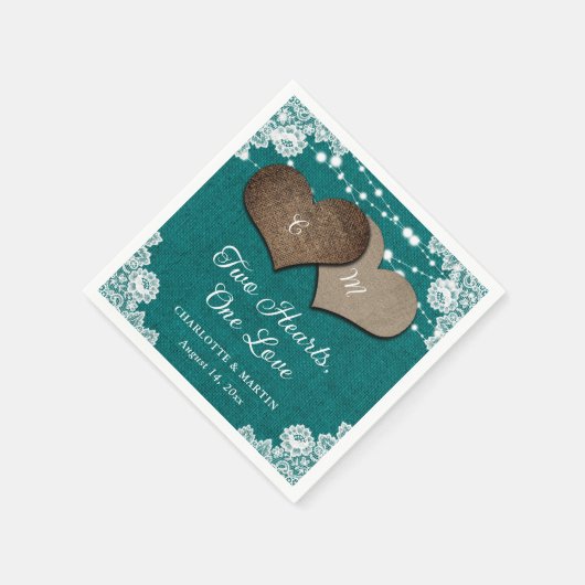 Rustikale Aquamarine Burlap Lace String Lights Hoc Serviette (Ecke)