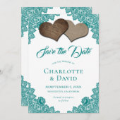 Rustikale Aquamarine Burlap Lace Wedding speichert Save The Date (Vorne/Hinten)