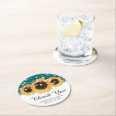 Rustikale Aquamarine Burlap Sonnenblumenhochzeit Runder Pappuntersetzer (Vor Ort)