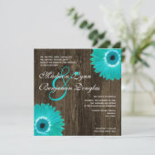 Rustikale Aquamarine Daisy Square Hochzeitseinladu Einladung (Stehend Vorderseite)