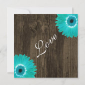 Rustikale Aquamarine Daisy Square Hochzeitseinladu Einladung (Rückseite)