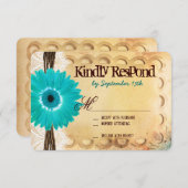 Rustikale Aquamarine Daisy Typografy Wedding RSVP  (Vorne/Hinten)
