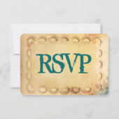 Rustikale Aquamarine Daisy Typografy Wedding RSVP  (Rückseite)