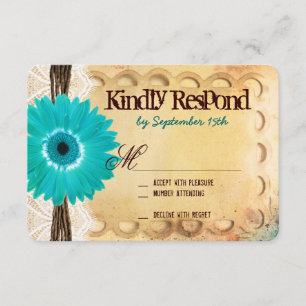 Rustikale Aquamarine Daisy Typografy Wedding RSVP Karte
