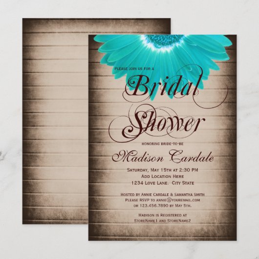 Rustikale aquamarine einladung (Vorne/Hinten)