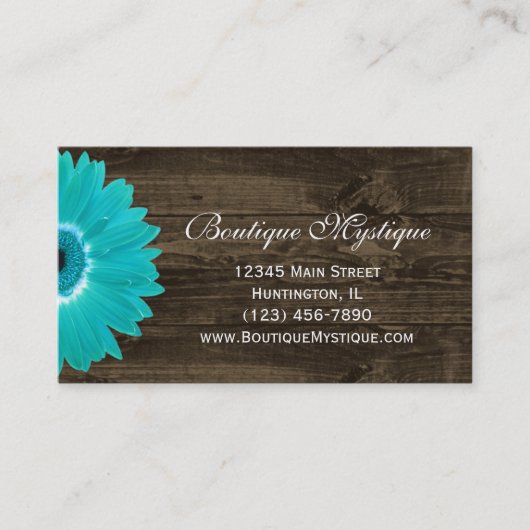 Rustikale Aquamarine Gerber Daisy Business Cards Visitenkarte (Vorderseite)